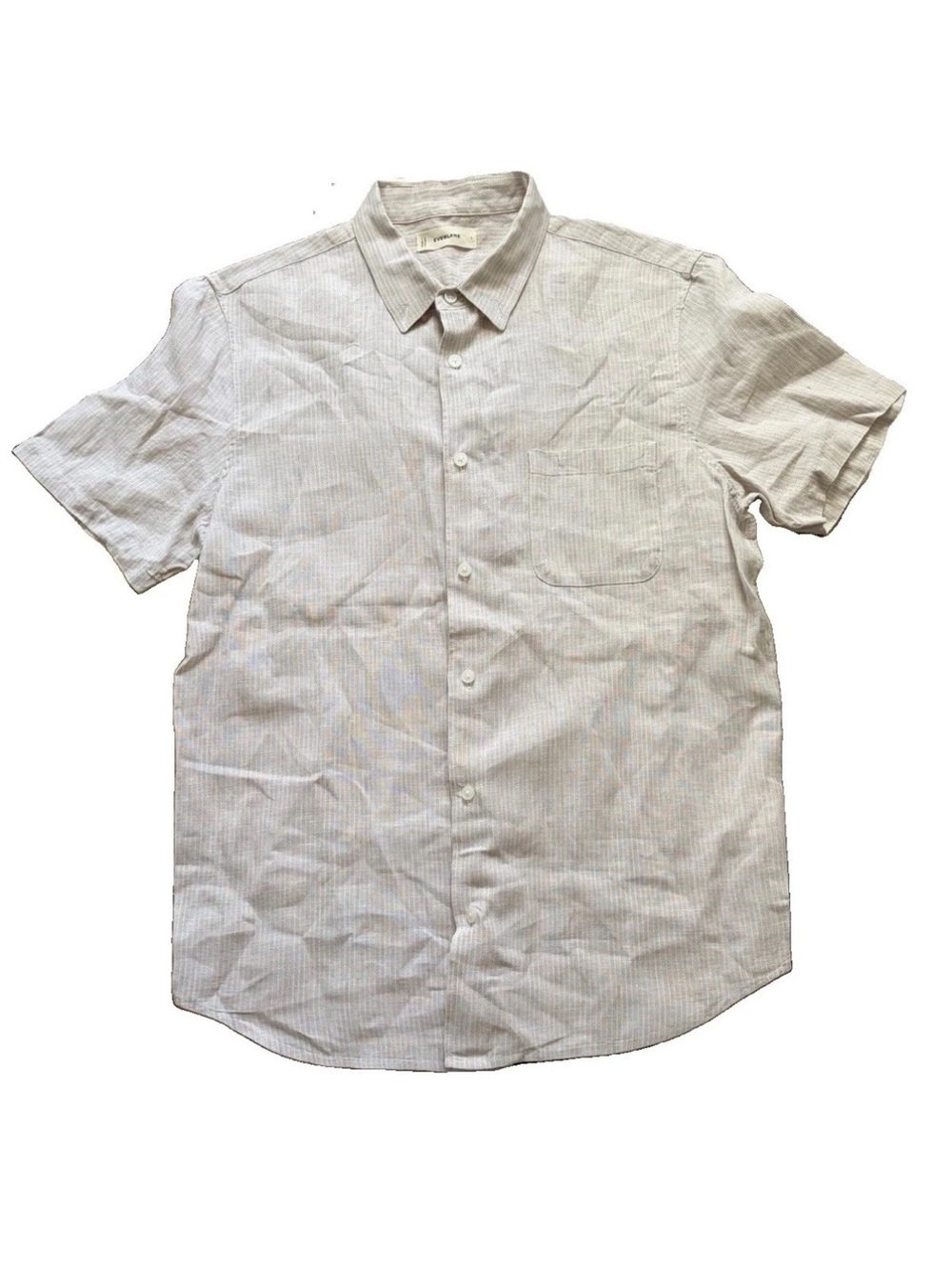 Everlane Shirt Mens L Beige Linen Short Sleeve Button Up Lightweight Relaxed Fit